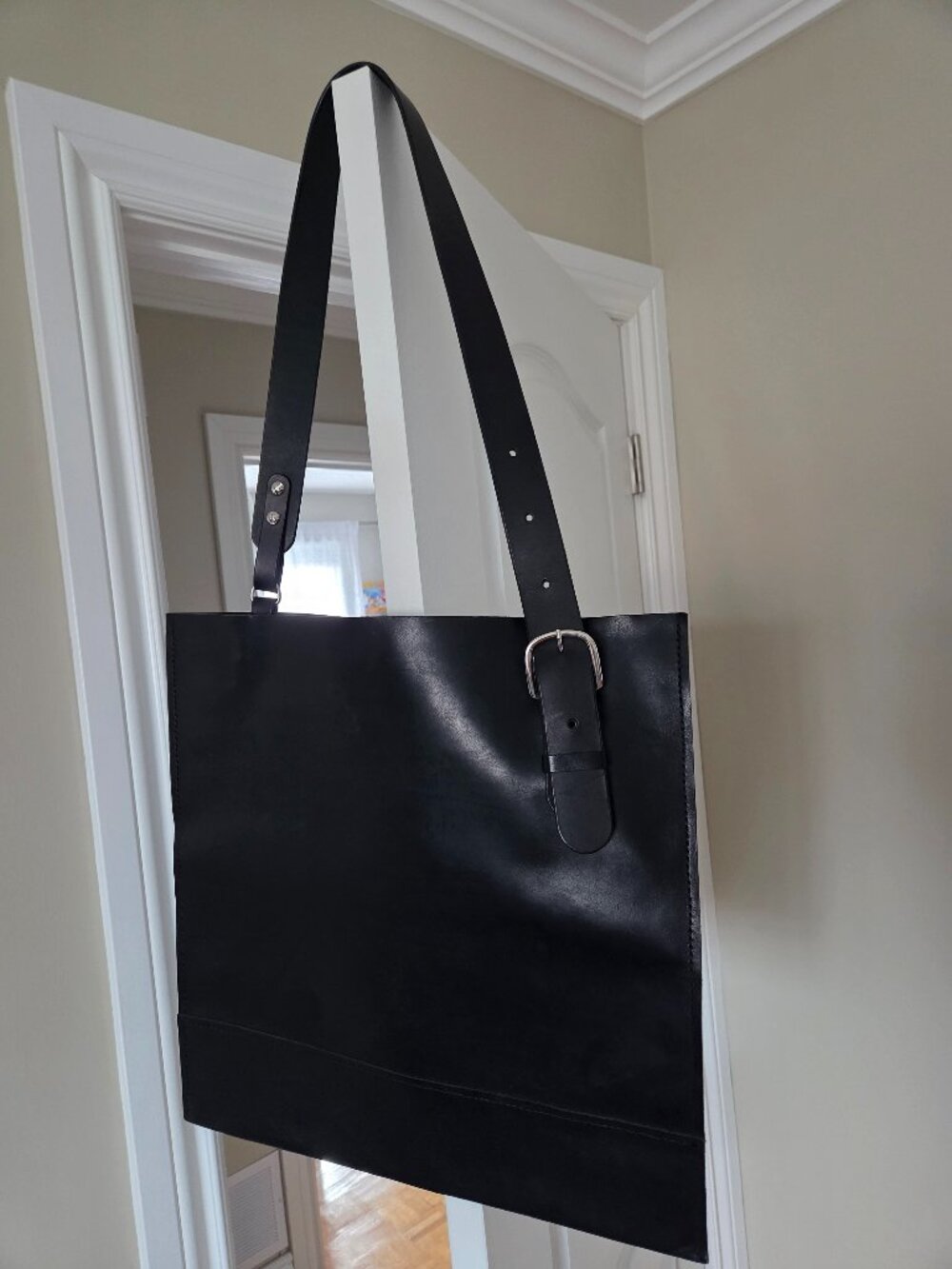 Handcrafted Large 18×18" Leather Tote Bag with adjustable strap